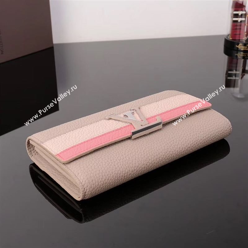 LV Louis Vuitton M62132 Capucines Wallet Clutch Bag Leather Handbag Beige&Pink