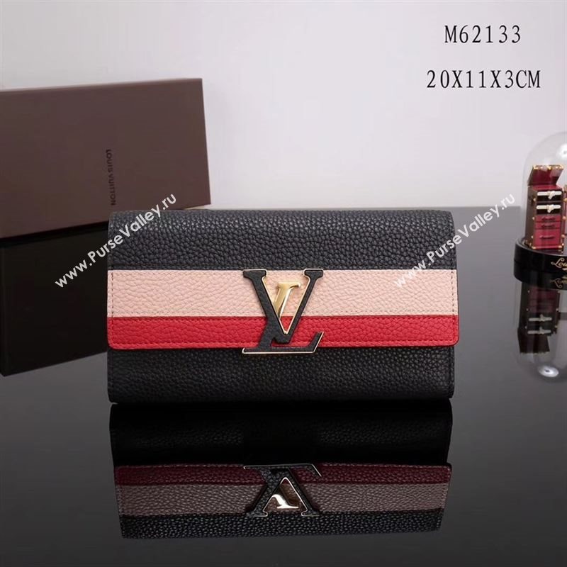 LV Louis Vuitton M62133 Capucines Wallet Clutch Bag Leather Handbag Black&Pink