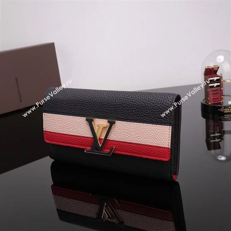 LV Louis Vuitton M62133 Capucines Wallet Clutch Bag Leather Handbag Black&Pink
