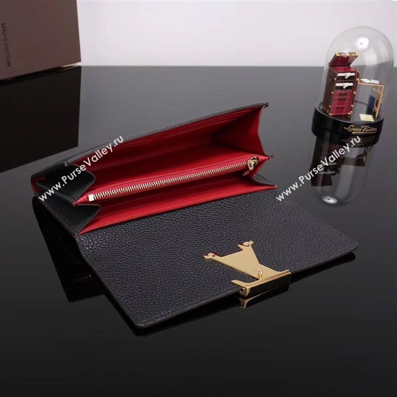 LV Louis Vuitton M62133 Capucines Wallet Clutch Bag Leather Handbag Black&Pink