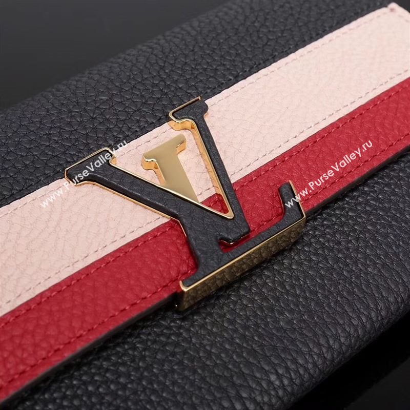 LV Louis Vuitton M62133 Capucines Wallet Clutch Bag Leather Handbag Black&Pink