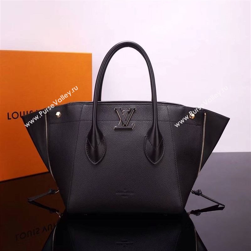 LV Louis Vuitton M54843 Freedom Tote Handbag Real Leather Bag Black