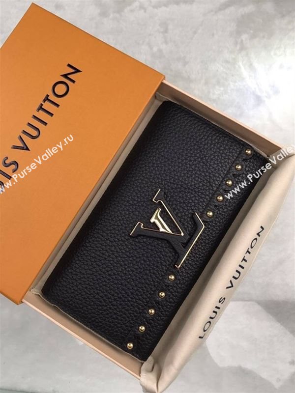 replica Louis Vuitton LV Capucines Real Leather Wallet Purse Bag M64102 Black