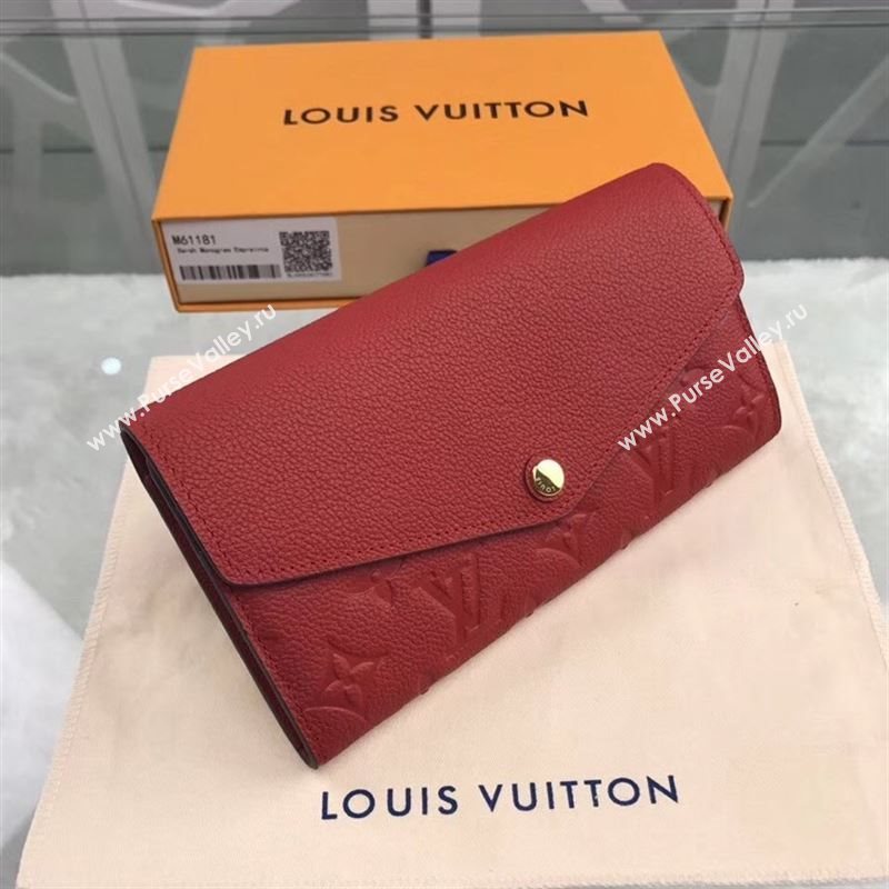 replica Louis Vuitton LV Monogram Sarah Wallet Real Leather Purse Bag M61181 Red