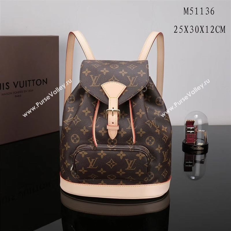 LV Louis Vuitton M51136 Montsouris Backpack Bag Monogram Handbag Beige