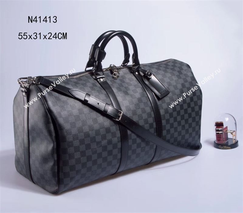 Men LV Louis Vuitton N41413 Keepall 55 Handbag Damier Travelling Bag Gray