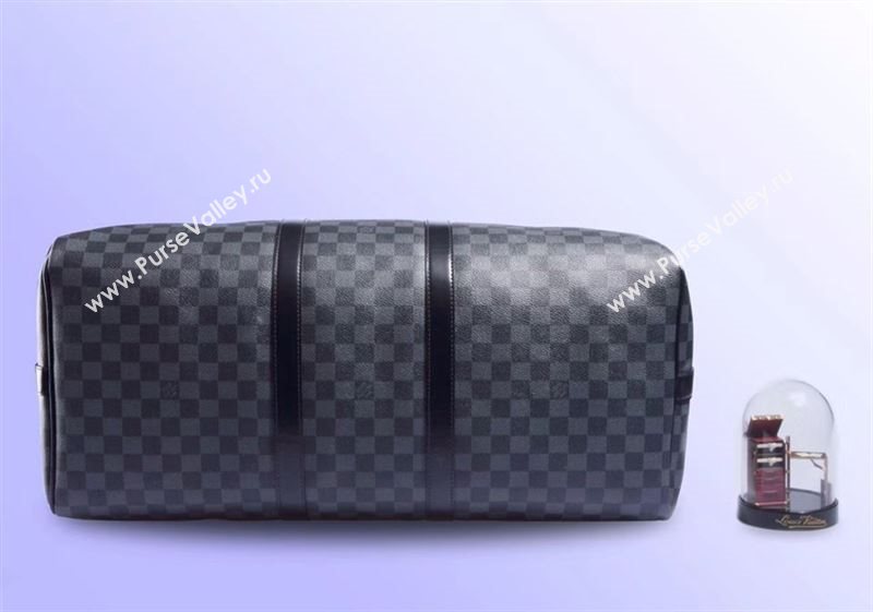 Men LV Louis Vuitton N41413 Keepall 55 Handbag Damier Travelling Bag Gray