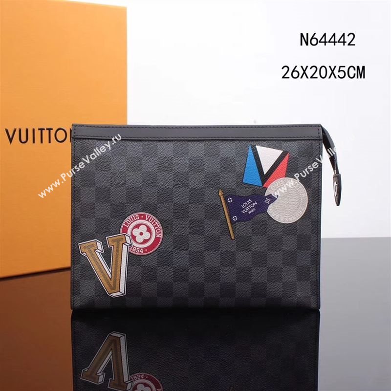 Men LV Louis Vuitton N64442 Pochette Voyage Clutch Handbag Damier League Bag Gray