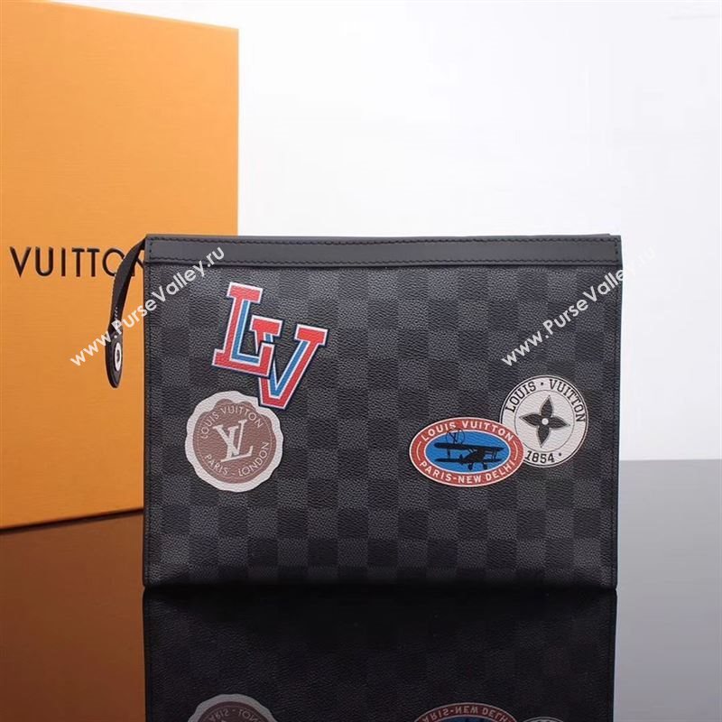 Men LV Louis Vuitton N64442 Pochette Voyage Clutch Handbag Damier League Bag Gray