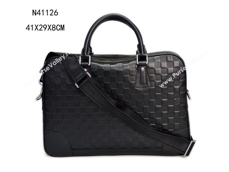 Men LV Louis Vuitton Documents Briefcase Handbag N41126 Damier Leather Bag Black