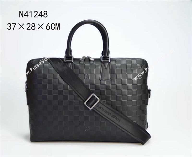 Men LV Louis Vuitton Documents Briefcase Handbag N41248 Damier Leather Bag Black