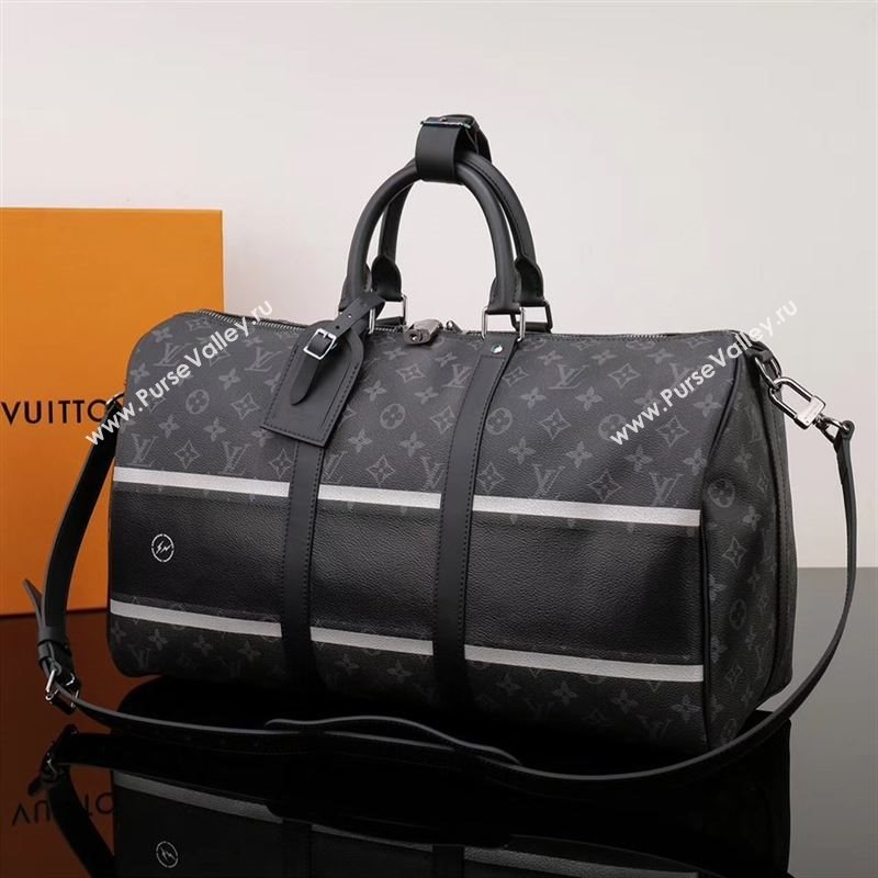 Men LV Louis Vuitton Keepall 45 Handbag M43413 Monogram Travelling Bag Black