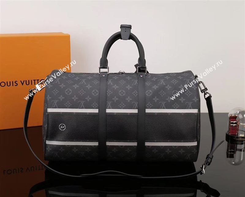 Men LV Louis Vuitton Keepall 45 Handbag M43413 Monogram Travelling Bag Black