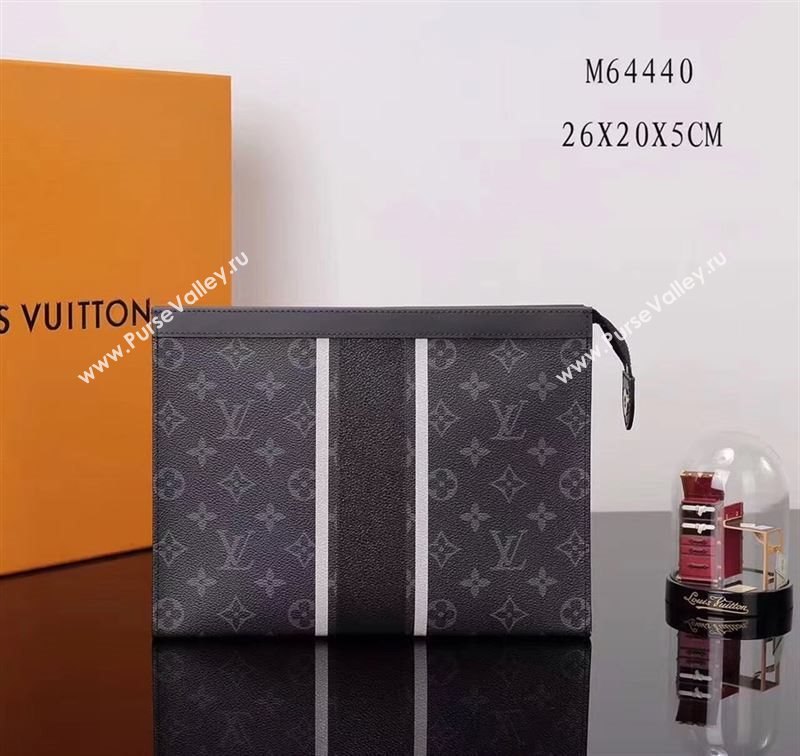 Men LV Louis Vuitton M64440 Pochette Voyage Clutch Bag Monogram Handbag Black