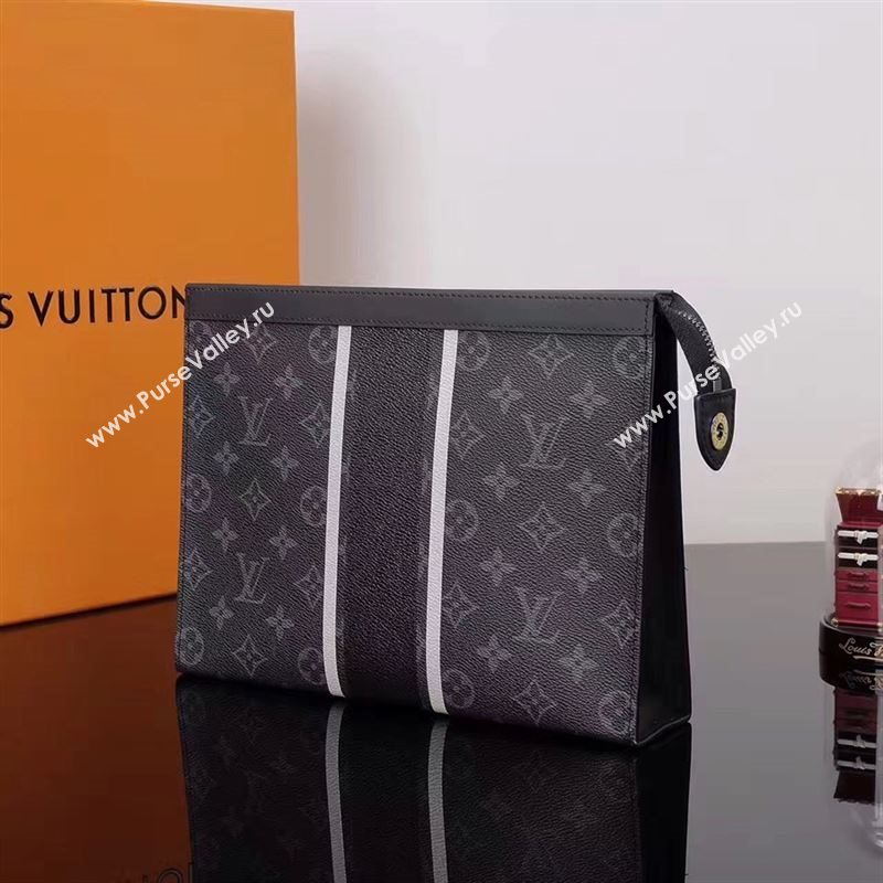 Men LV Louis Vuitton M64440 Pochette Voyage Clutch Bag Monogram Handbag Black