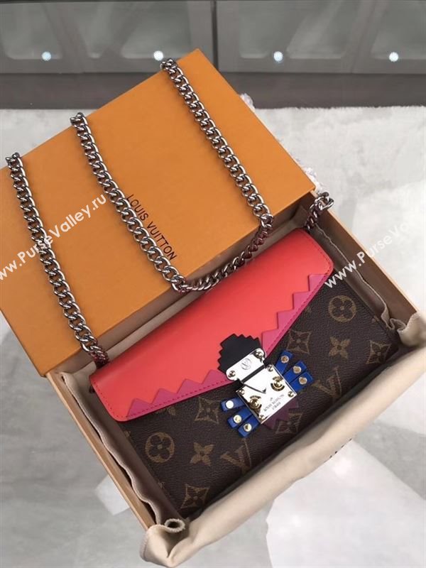replica Louis Vuitton LV Pallas Chain Wallet Clutch Monogram Leather Purse Bag Red M61488