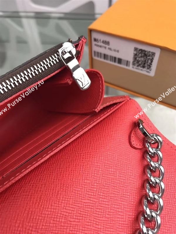 replica Louis Vuitton LV Pallas Chain Wallet Clutch Monogram Leather Purse Bag Red M61488