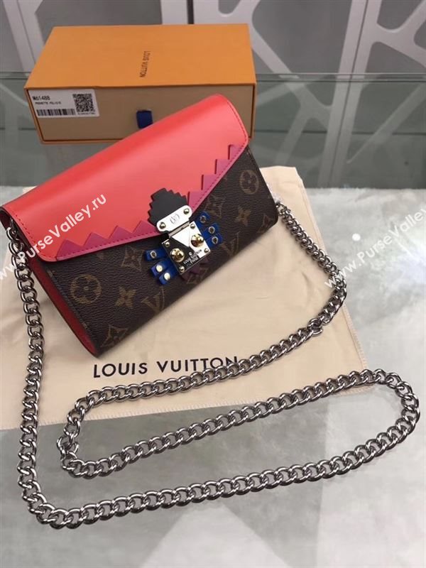 replica Louis Vuitton LV Pallas Chain Wallet Clutch Monogram Leather Purse Bag Red M61488