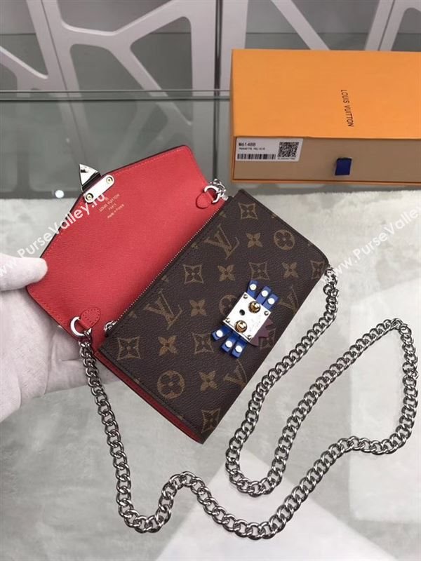 replica Louis Vuitton LV Pallas Chain Wallet Clutch Monogram Leather Purse Bag Red M61488