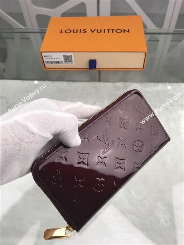 replica M93522 Louis Vuitton LV Monogram Zippy Wallet Patent Leather Purse Bag Wine