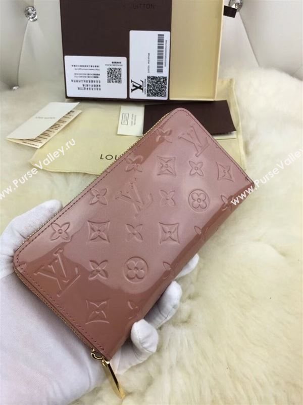replica M90075 Louis Vuitton LV Monogram Zippy Wallet Patent Leather Purse Bag Brown