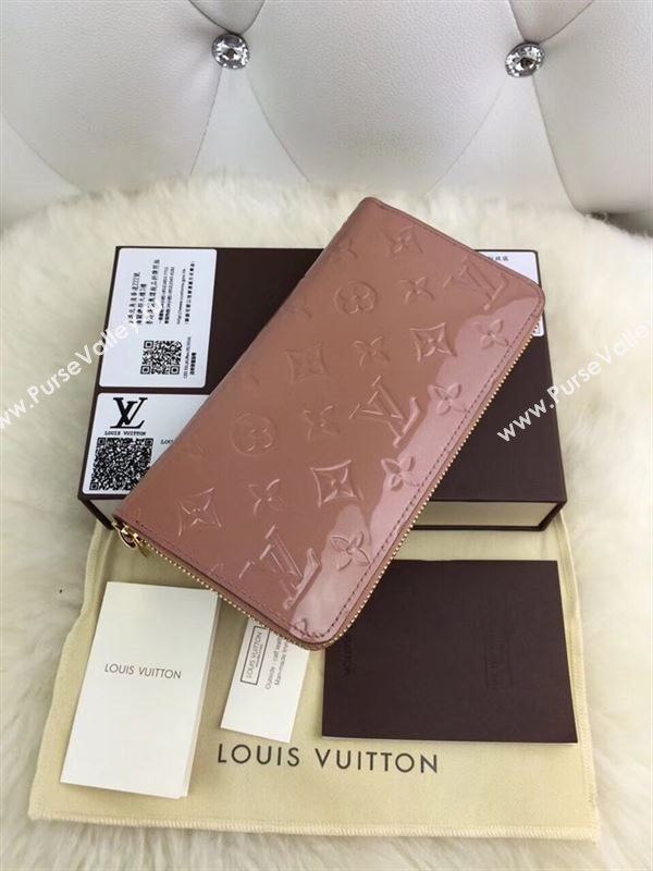 replica M90075 Louis Vuitton LV Monogram Zippy Wallet Patent Leather Purse Bag Brown