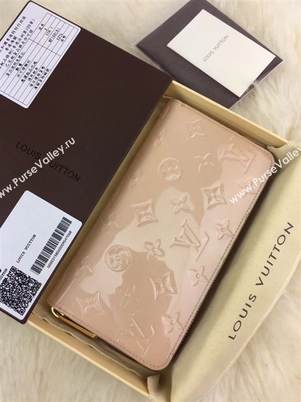 replica M90201 Louis Vuitton LV Monogram Zippy Wallet Patent Leather Purse Bag Nude