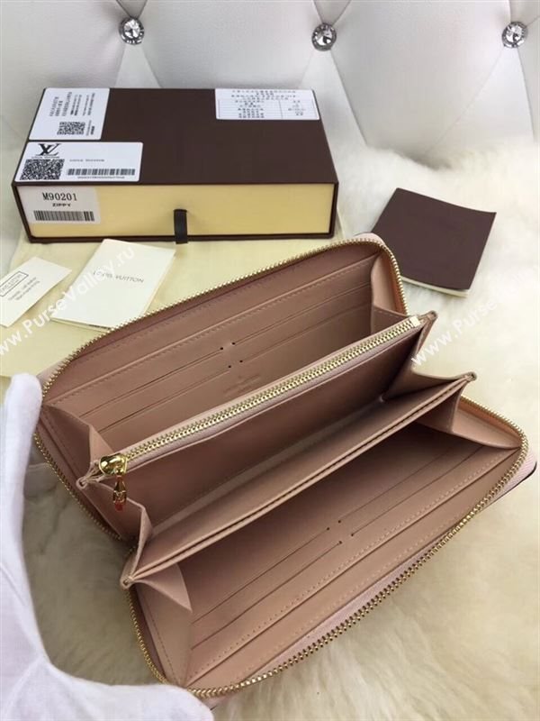 replica M90201 Louis Vuitton LV Monogram Zippy Wallet Patent Leather Purse Bag Nude