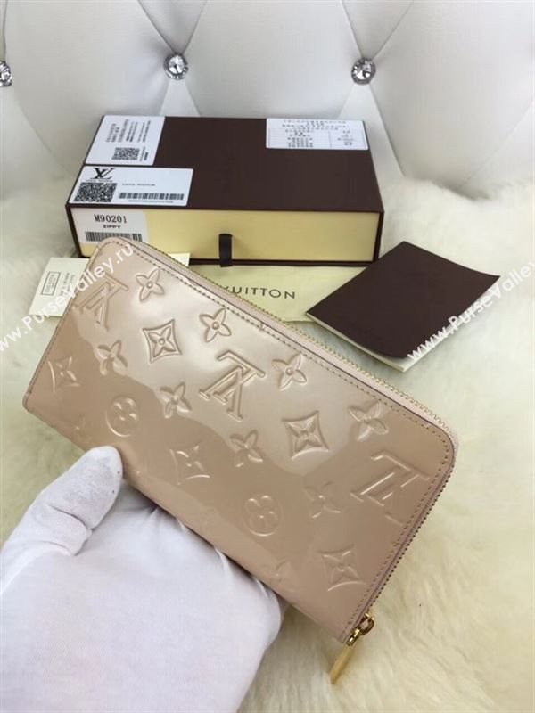 replica M90201 Louis Vuitton LV Monogram Zippy Wallet Patent Leather Purse Bag Nude