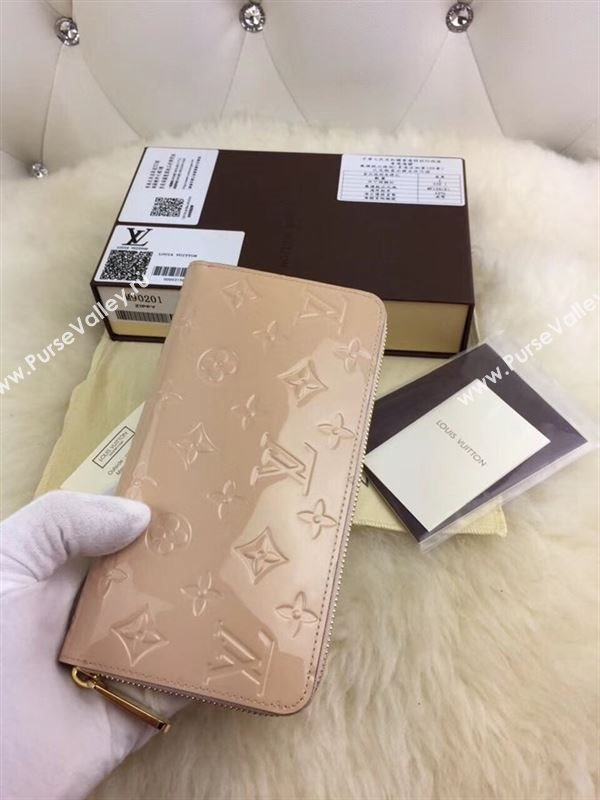 replica M90201 Louis Vuitton LV Monogram Zippy Wallet Patent Leather Purse Bag Nude