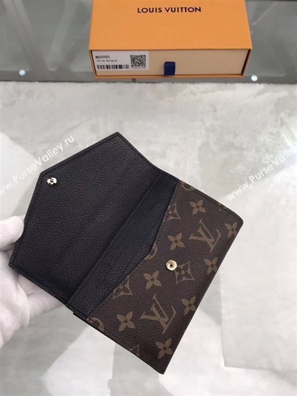 replica Louis Vuitton LV Pallas Short Wallet Monogram Purse Bag Black M60990