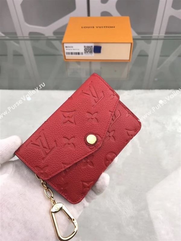 replica Louis Vuitton LV Monogram Key Pouch Wallet Real Leather Purse Bag Red M60634