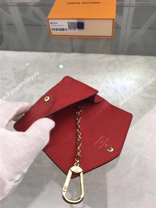replica Louis Vuitton LV Monogram Key Pouch Wallet Real Leather Purse Bag Red M60634