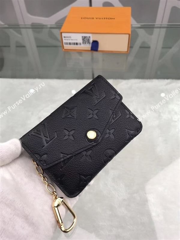 replica Louis Vuitton LV Monogram Key Pouch Wallet Real Leather Purse Bag Black M60633
