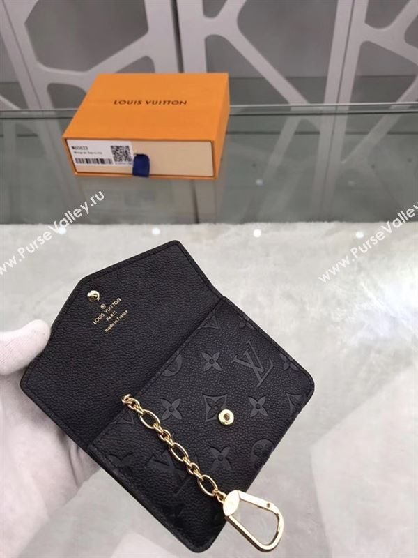 replica Louis Vuitton LV Monogram Key Pouch Wallet Real Leather Purse Bag Black M60633