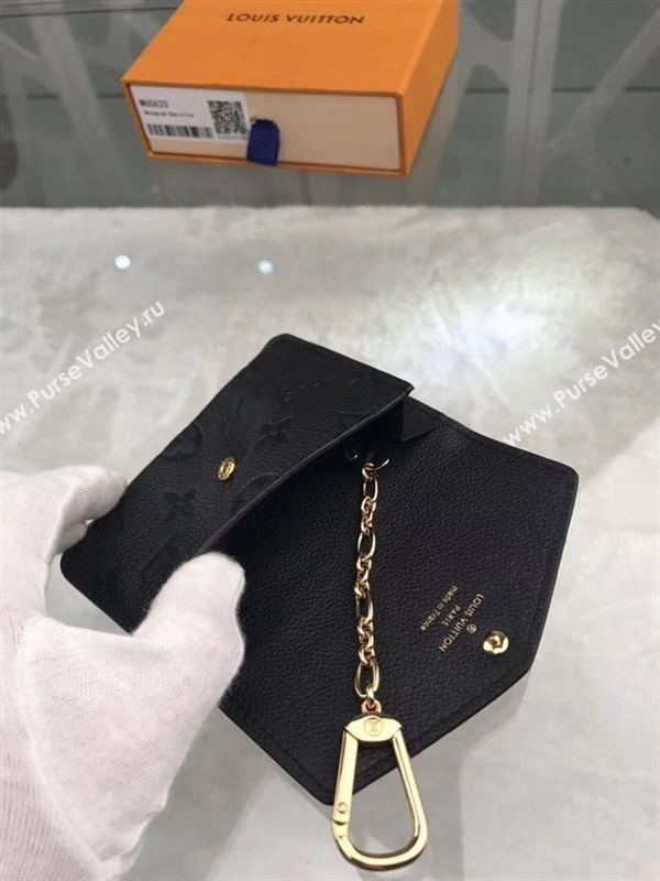 replica Louis Vuitton LV Monogram Key Pouch Wallet Real Leather Purse Bag Black M60633