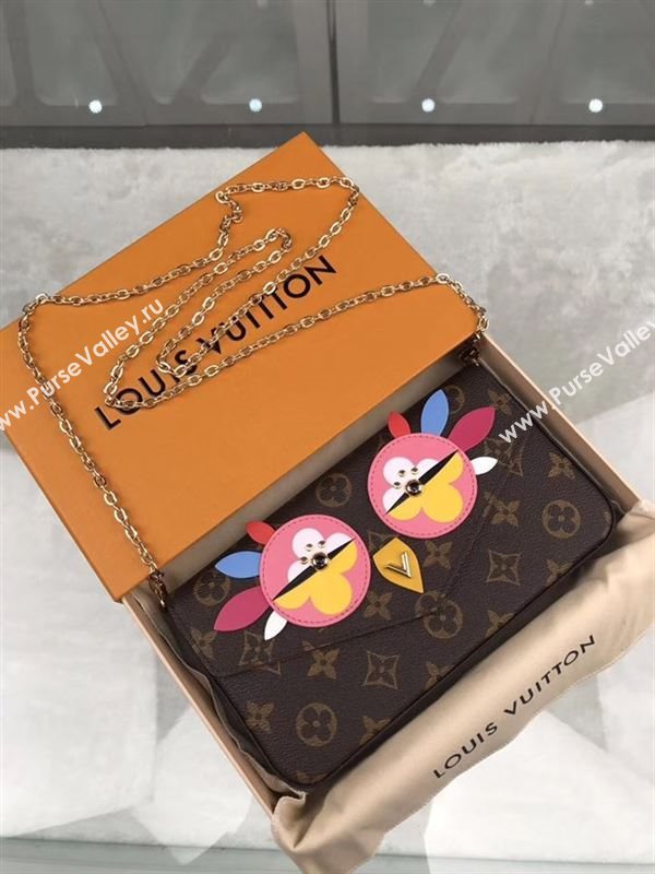 replica Louis Vuitton LV Pochette Felicie Wallet Bag Monogram Love Birds Chain Purse Rose M62416