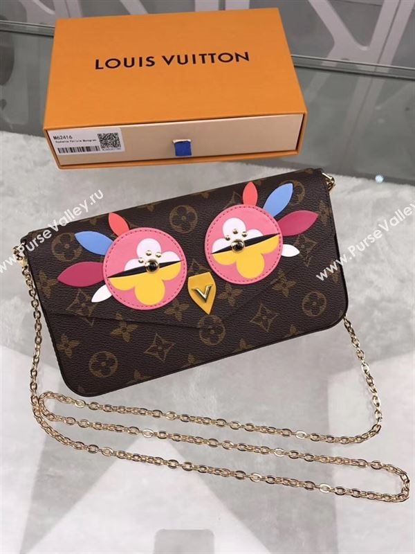 replica Louis Vuitton LV Pochette Felicie Wallet Bag Monogram Love Birds Chain Purse Rose M62416