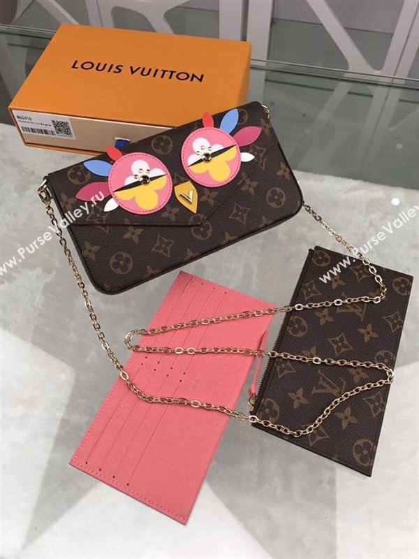 replica Louis Vuitton LV Pochette Felicie Wallet Bag Monogram Love Birds Chain Purse Rose M62416