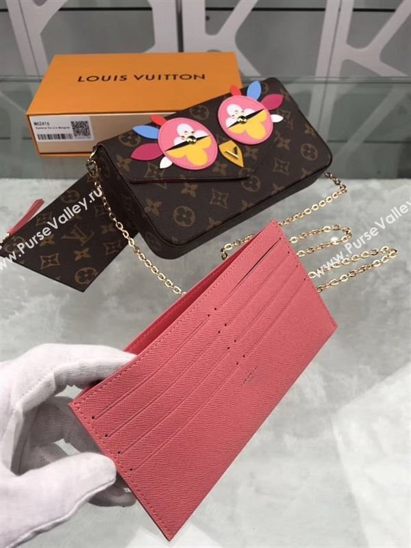 replica Louis Vuitton LV Pochette Felicie Wallet Bag Monogram Love Birds Chain Purse Rose M62416