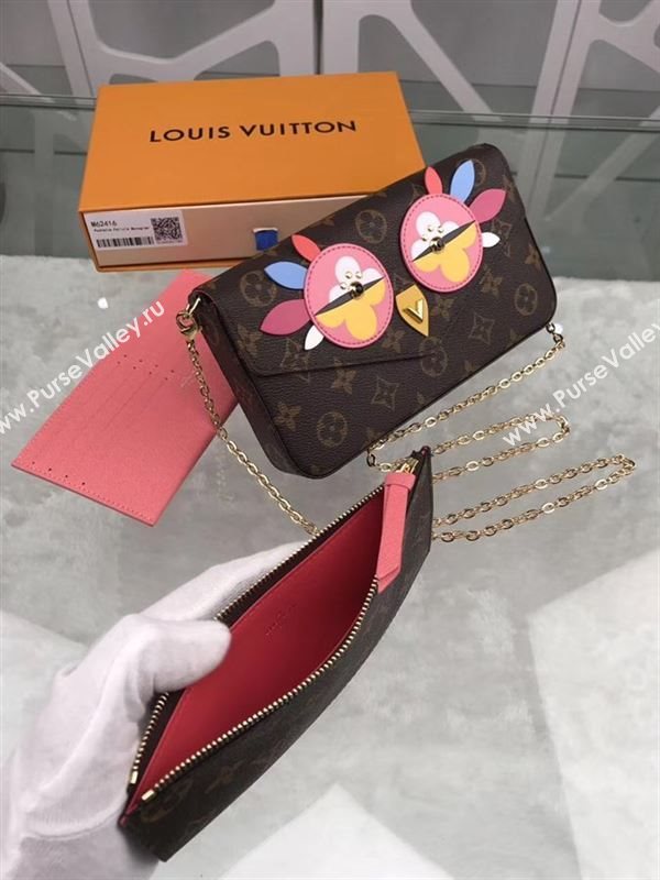 replica Louis Vuitton LV Pochette Felicie Wallet Bag Monogram Love Birds Chain Purse Rose M62416