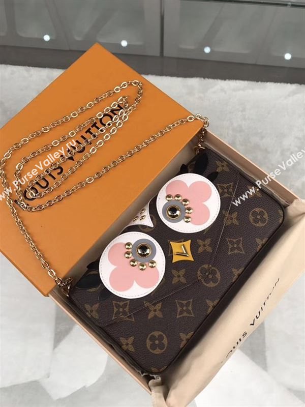 replica Louis Vuitton LV Pochette Felicie Wallet Bag Monogram Love Birds Chain Purse Pink M62415