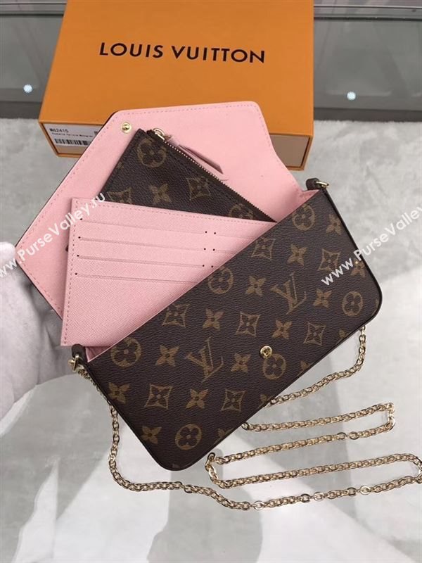 replica Louis Vuitton LV Pochette Felicie Wallet Bag Monogram Love Birds Chain Purse Pink M62415