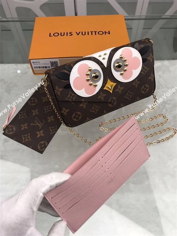 replica Louis Vuitton LV Pochette Felicie Wallet Bag Monogram Love Birds Chain Purse Pink M62415