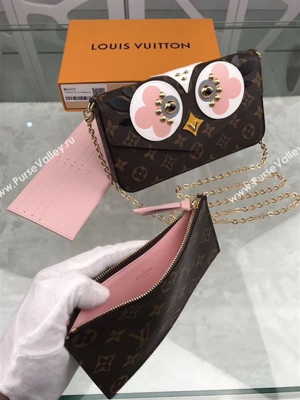 replica Louis Vuitton LV Pochette Felicie Wallet Bag Monogram Love Birds Chain Purse Pink M62415