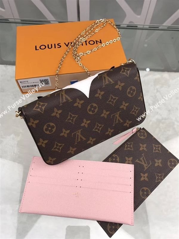 replica Louis Vuitton LV Pochette Felicie Wallet Bag Monogram Love Birds Chain Purse Pink M62415