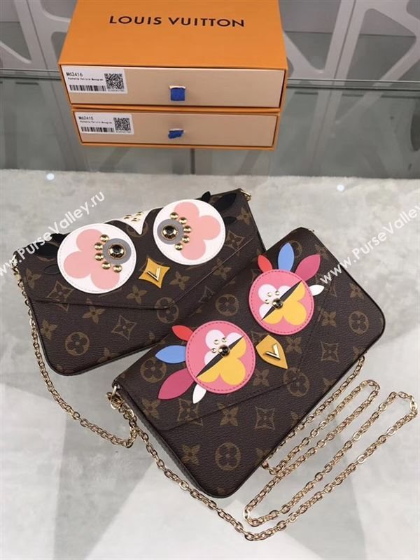 replica Louis Vuitton LV Pochette Felicie Wallet Bag Monogram Love Birds Chain Purse Pink M62415