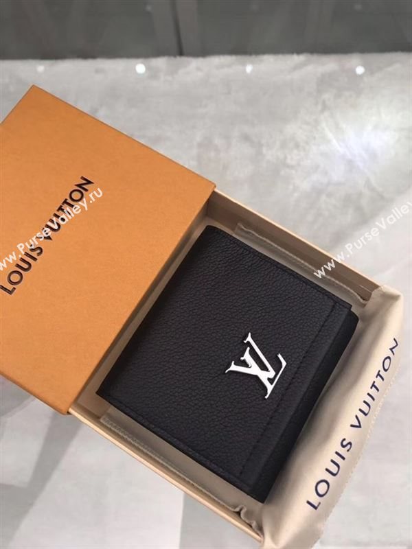 replica Louis Vuitton LV Lockme II Short Wallet Real Leather Purse Bag M64309 Black