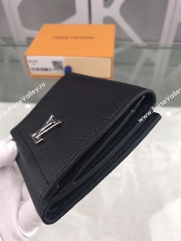 replica Louis Vuitton LV Lockme II Short Wallet Real Leather Purse Bag M64309 Black