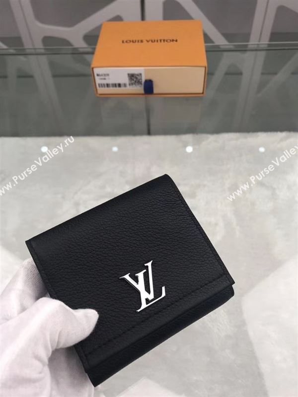 replica Louis Vuitton LV Lockme II Short Wallet Real Leather Purse Bag M64309 Black